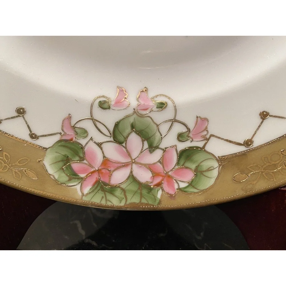 Vintage Noritake Nippon Hand Painted Plate W Handles Raised Gold Gilt Japan 10